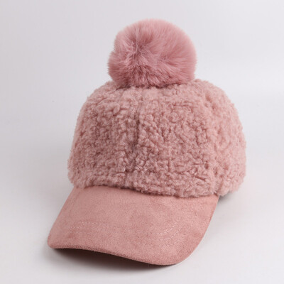 

Womens hat autumn&winter lamb velvet baseball cap Korean version of simple fashion cap students outdoor warm sun hat