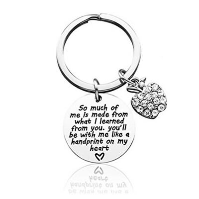

1Pc Stainless Steel Pendants Keyring Crystal Apple Thanks Teacher Keychain Gift Accessories
