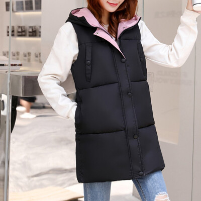 

Roseonmyhand Women Solid Long Outerwear Cotton Jackets Pocket Loose Hooded Vest Coats