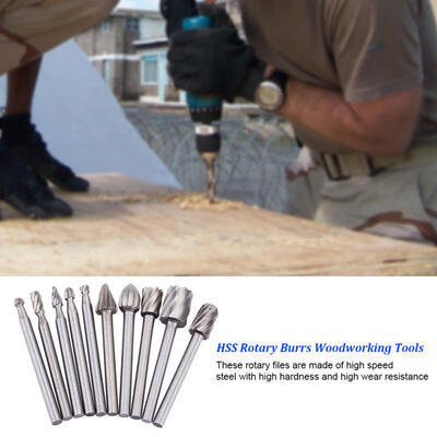 

Greensen 10pcs High Speed Steel Burrs Rotary Files Woodworking Carving Tool Set 3mm Round Shank