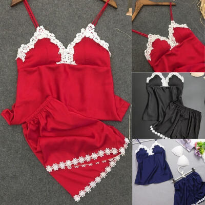 

2018 Women&39s Hot Sale 2pcs Sexy Satin Lace Sleepwear Babydoll Lingerie Nightdress Pajamas Set