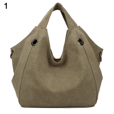 

Casual Women Large Capacity Solid Color Canvas Zipper Tote Shoulder Handbag