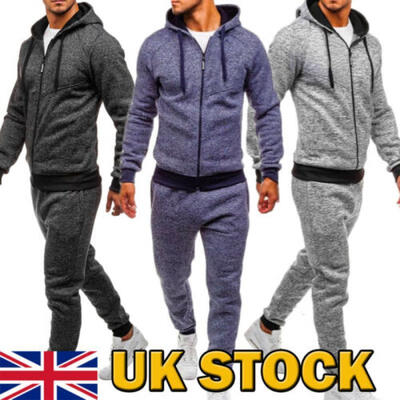 

Men Tracksuit Set Fleece Zip Hoodie Tops Bottoms Gym Trackies Jogging Sportswear