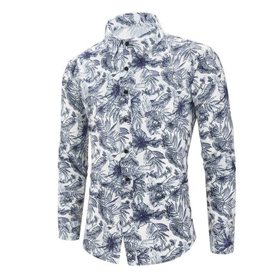 

Toponeto Mens Autumn Splicing Business Leisure Printing Long-sleeved Shirt Top Blouse