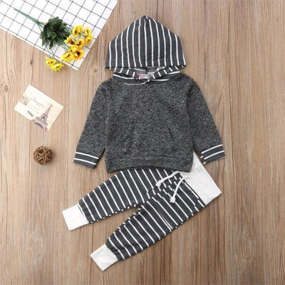 

Fashion Toddler Kids Baby Stripe Hoodie Tops Pants Casual Outfits Set Clothes