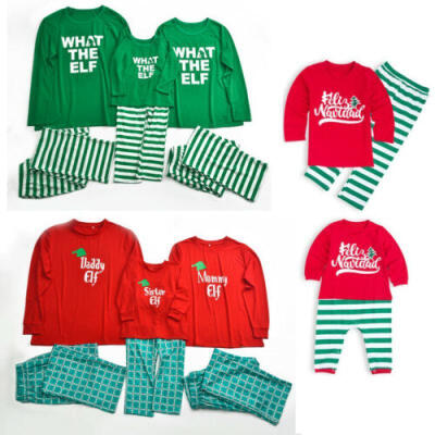 

UK Family Matching Christmas Pyjamas PJS Set Elf Xmas Sleepwear Nightwear Casual