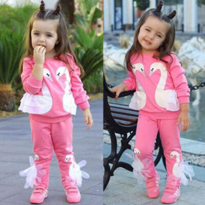 

USA Toddler Kids Baby Girl Outfits Clothes Swan T-shirt TopsLong Pants 2PCS Set