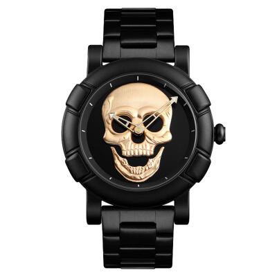 

SKMEI 9178 Mens Watch Skull Quartz Watch Stainless Steel Male Water Resistant Wristwatch