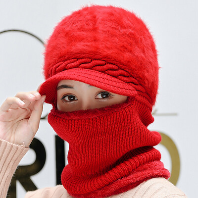 

Beinuo BETONORAY hat female winter middle-aged old man wool hat earmuffs mother hat rabbit hair plus velvet thickening grandmother hat riding windproof warm hooded one-piece hat big red
