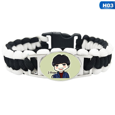 

KPOP BTS Black White Woven Bracelet Punk Style Bracelet Cartoon Pattern Pendant Bracelet Hot Gift