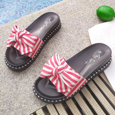 

Cool slippers women outside summer wear ingress fashion hundred to drag Korean version of the student flat-bottomed bow slippers