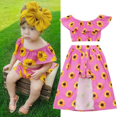 

Princess Kids Baby Girl Sunflower Crop Tops Shorts Dress 2PCS Outfit Sunsuit Set