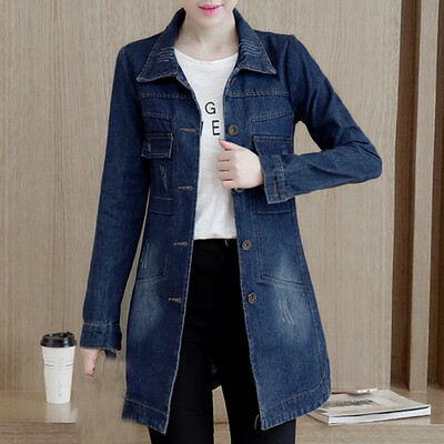 

Toponeto Plus Size Fashion Lapel Women Casual Denim Buttons Vintage Jeans Jacket Cardigan