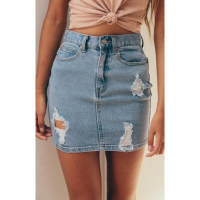 

Womens Ripped Rip Detail Stretch Denim Mini Skirt Pencil Midi Skirt Jeans Skirt