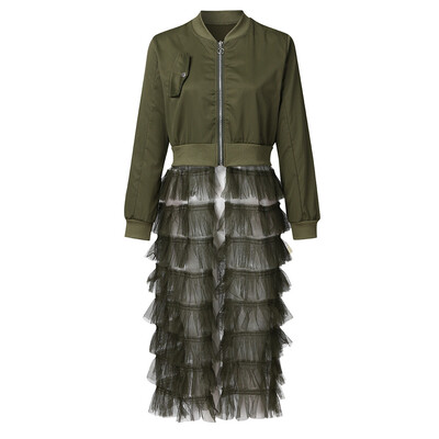 

Tailored Women Long Sleeve Mesh Splice Dresses Blouse Top Coat Jacket