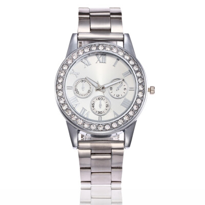 

Alloy steel belt womens watch full diamond Roman carved holiday