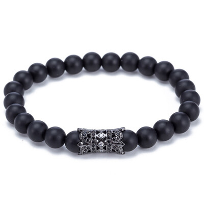 

8Mm Matte Black Natural Stone Beads Bracelet Pave Zircon Crown Bracelets Bangles For Men Women Couple Jewelry
