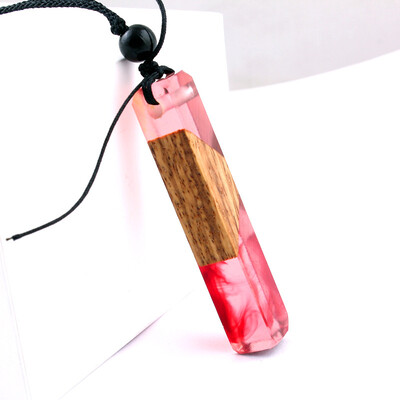 

Hot Natural wood resin Pendant Necklace for Women Men long chain woven rope chain Necklace statement Jewelry Gift