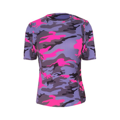 

2019 Female T-shirt Short-sleeved Fluorescent Camouflage Printed Plus Size Round Neck Knitted T-shirt Personality Casual Top