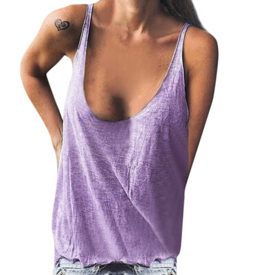 

Women Sleeveless Solid Color Tee Shirts Vest Casual Fitness Loose Tank Tops Plus