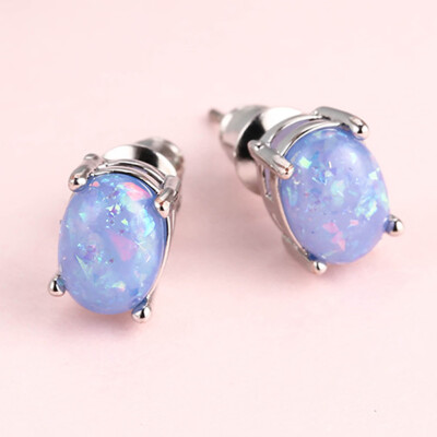 

2 Pairs Elegant Stud Earrings Elegant Oval Opal Ear Studs Earrings Wedding Engagement Bridal Jewelry Cute