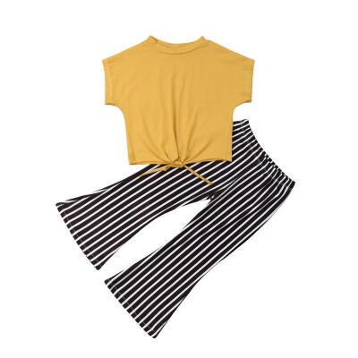 

2PCS Kids Girls Black&White Stripes Pants loose T Shirts Summer Outfits 2-7Y