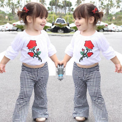 

Toddler Kids Baby Girls Clothes Trumpet Sleeves TopsPants Two Pieces Outfits