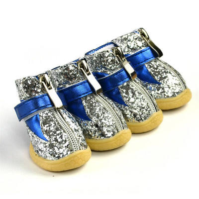 

4 Pcssets Thick Fur Dog Shoes Reflective Winter Pet Shoes For Small Dogs Shoes Bone Anti-slip Snow Boots For Teddy Poodle