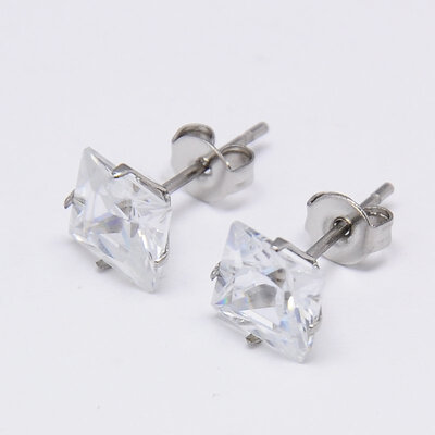 

Cubic Zirconia Ear Studs with Stainless Steel Base Stainless Steel Color 7x7mm Pin 07mm