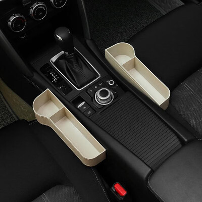 

2pcs Beige Car Organizer Seat Carriage Bag PU Case Pocket Multifunctional Storage Box Left right