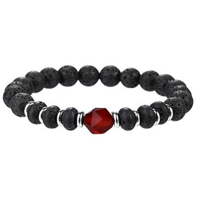 

Fashion 8Mm Black Lava Stone Beads Bracelets Bangles Natural Stone Hexagon Prism Crystal Pendant Bracelet