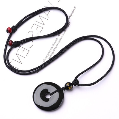 

Natural Obsidian Peace Button Necklace Personality Pendant Jewelry