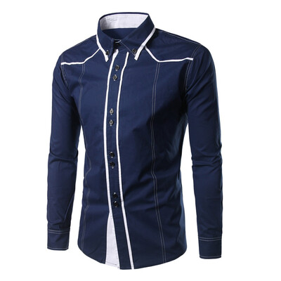 

Tailored Fashion Men Slim Solid Button Turn-down Collar Long Sleeve T-shirt Tops