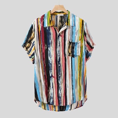 

Tailored Mens Multi Color Lump Chest Pocket Short Sleeve Round Hem Loose Shirts Blouse