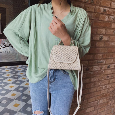 

Women Straw Crossbody Bag Crochet Patterns PU Leather Splicing Boho Summer Beach Vacation Shoulder Bag