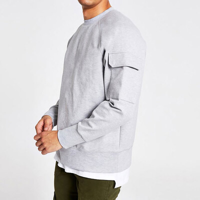 

Toponeto Mens Long-sleeved Round Neck Utility Sleeve Oversized Sweatshirt Tops Blouse