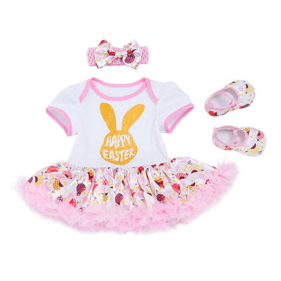 

3pcs Easter Baby Clothing Set Cute Print Romper Dress Girls Headband Shoes