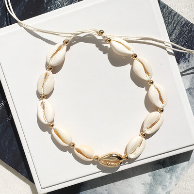 

Vintage Gold Color Bead Cowrie Shell Choker Necklace for Women Coin Pendant Necklace Rope Natural seashell Statement Collier