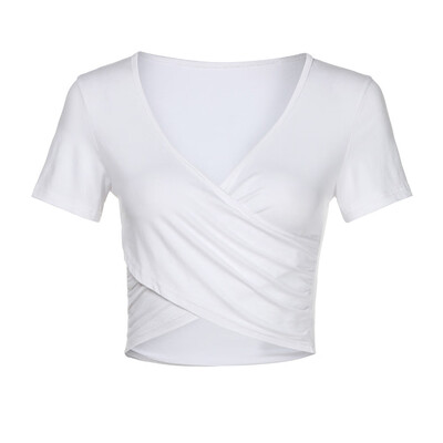 

Nomeni Womens Deep V Neck Short Sleeve Cross Wrap Slim Fit Casual Crop Tops Blouse