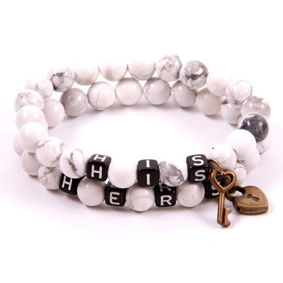 

1 Pair Lovers KEY LOCK Bracelets Lava Natural Stone Bracelet HIS HERS Beaded Bracelet In Jewelry For Men Women Valentines Gift