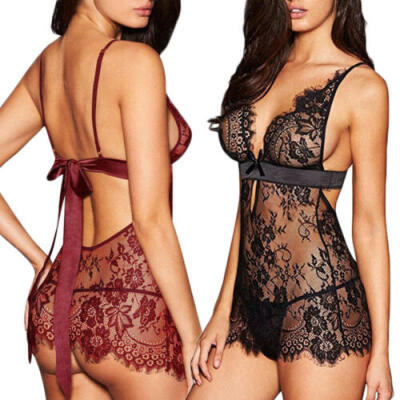 

USA Women-Sexy-Lingerie-Lace-Dress-Underwear-Black-Babydoll-Sleepwear-G-string