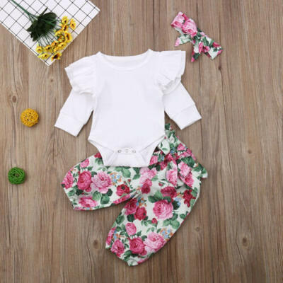 

NEW Newborn Toddler Kids Baby Girls Long Sleeve Ruffle Tops Floral Pants Clothes