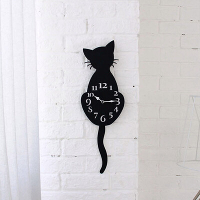 

Siaonvr Creative Cartoon Cute Cat Wall Clock Home Decor Watch Way Tail Move Silence