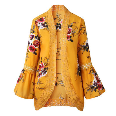 

Retro Floral Print Patchwork Casual Cardigan Cover Up Blouse Women Tops
