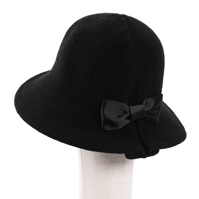 

Korean version of pure wool knitted fishermans hat with large brim foldable wool cap