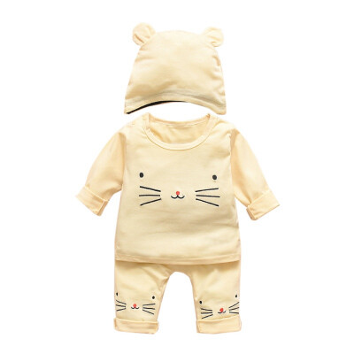 

3PCS Autumn Casual Baby Clothes Cartoon Printing Long Sleeve Top Trousers Hat Kids Outfit Set