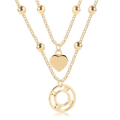 

Wholesale Elegant Women Double Chain Round Pendant Necklace Special Design Necklace Anniversary Necklace Fashion Necklace Gift