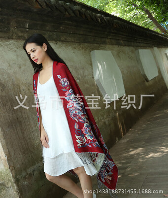 

New Peony Jacquard National Wind Scarf Ms Large Shawl Dual-use Thicken Bohemian Scarf Winter Warm