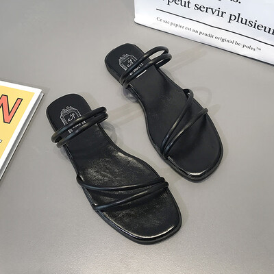 

Summer 2019 new minimalist one-word flat sandals womens thin flat heel womens shoes gladiator sandals open toe sandals