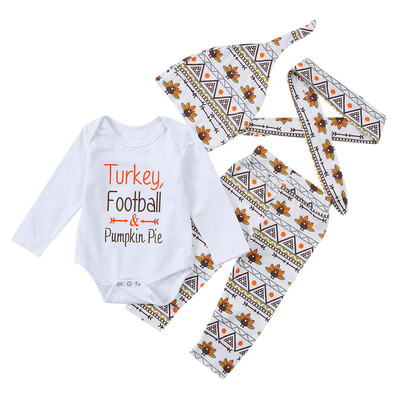 

4PCS Newbron Baby Girls Boys Thanksgiving RomperPants Outfits Clothes Set